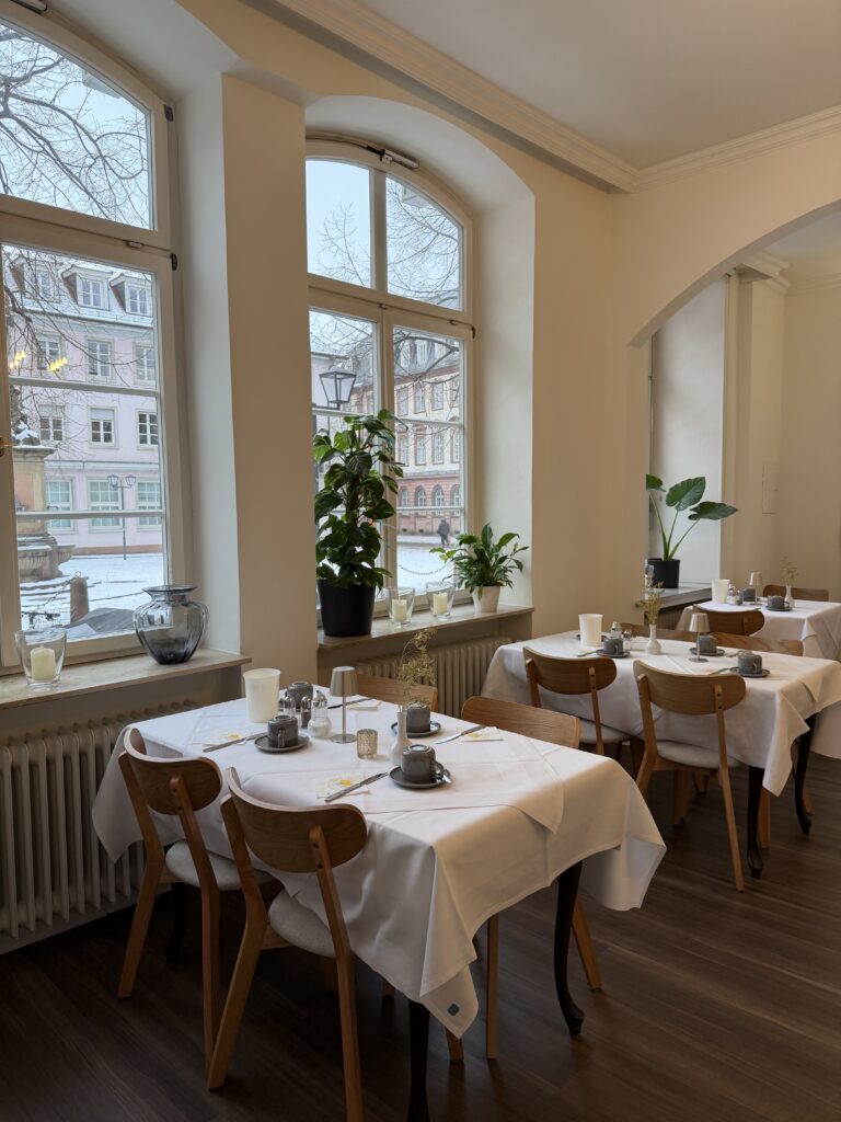 Frühstücksraum mit Blick auf den Kornmarkt